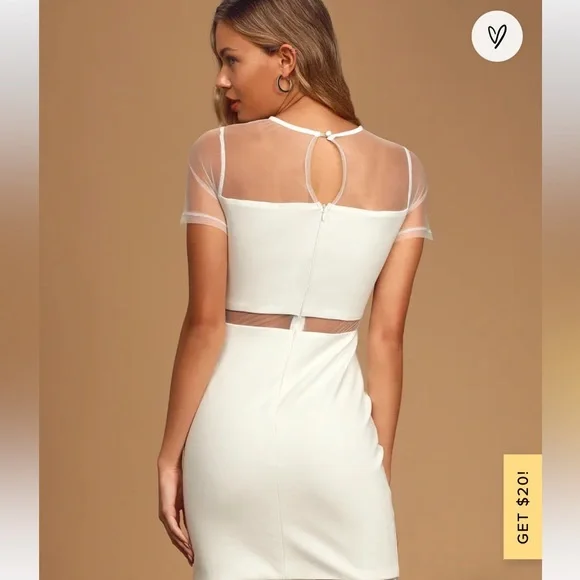 Lulu’s Way We Love White Mesh Short Sleeve Bodycon Dress Size M - Picture 2 of 5